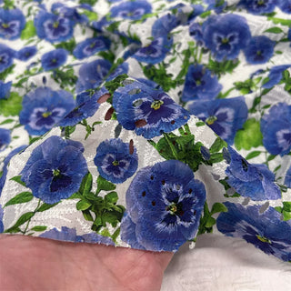 Yardblox Exclusive Japanese Luxury Designer Floral White/Blue Purple/Green Non-Stretch Cotton Eyelet DS06403
