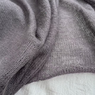 Korean Fashion Designer Solid Gray Stretch Open Weave Acrylic Wool Blended Sweater Knit DS06532