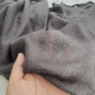 Korean Fashion Designer Solid Gray Stretch Open Weave Acrylic Wool Blended Sweater Knit DS06532