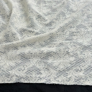 Italian Fashion Designer Floral Off-White Stretch Wool Polyester Blended Jacquard Lace DS06533