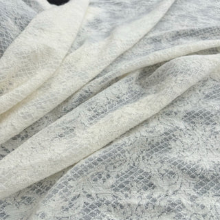 Italian Fashion Designer Floral Off-White Stretch Wool Polyester Blended Jacquard Lace DS06533