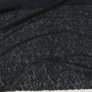 Italian Fashion Designer Floral Black Stretch Wool Viscose Blended Jacquard Lace DS06534