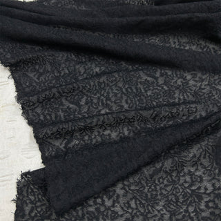 Italian Fashion Designer Floral Black Stretch Wool Viscose Blended Jacquard Lace DS06534