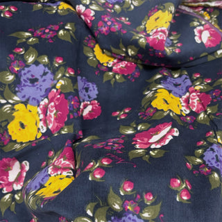 Korean Fashion Designer Floral Blue Non-Stretch Cotton Pinwale Corduroy DS06535