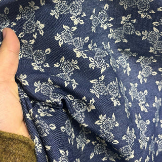 Italian Fashion Designer Floral Blue Stretch Cotton Elastane Blended Denim Twill DS06537