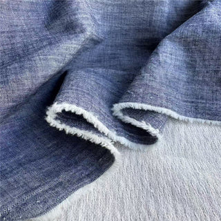 Japanese Fashion Designer Solid Blue Non-Stretch Hemp Cotton Blended Denim Twill DS06538