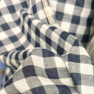 Japanese Fashion Designer Gingham Blue Non-Stretch Cotton Double Gauze DS06547