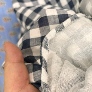 Japanese Fashion Designer Gingham Blue Non-Stretch Cotton Double Gauze DS06547