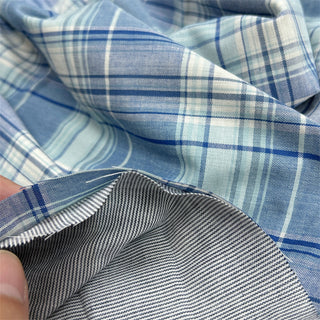 Japanese Fashion Designer Plaid Blue Non-Stretch Double Faced Cotton Double Gauze DS06548