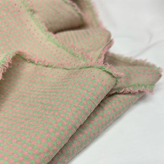French Fashion Designer Gingham Green Non-Stretch Salt Shrinking / Puckered Linen Cotton Blended Seersucker DS06551