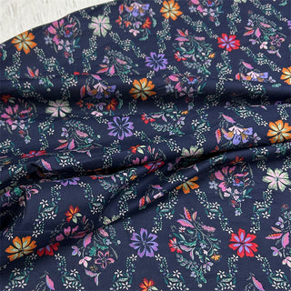 Japanese Fashion Designer Floral Blue Non-Stretch Cotton Plain Woven DS06610