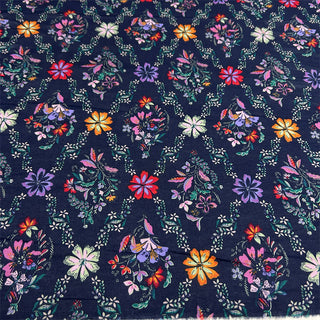 Japanese Fashion Designer Floral Blue Non-Stretch Cotton Plain Woven DS06610