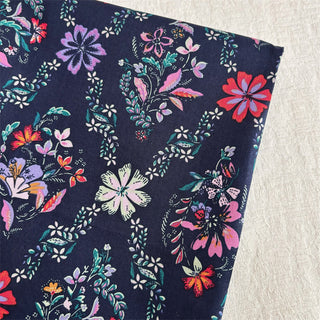 Japanese Fashion Designer Floral Blue Non-Stretch Cotton Plain Woven DS06610