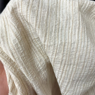 French Fashion Designer Solid Off-White Non-Stretch Sand Washed Organic Linen Cotton Blended Dobby Jacquard DS06611