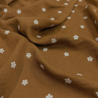 French Fashion Designer Floral Brown Non-Stretch Embroidery Linen Cotton Blended Plain Woven DS06612