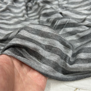 Japanese Luxury Designer Stripes Gray Stretch Mercerized Organic Linen Jersey DS06613