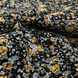 Japanese Fashion Designer Floral Black Non-Stretch Salt Shrinking / Puckered Cotton Seersucker DS06615