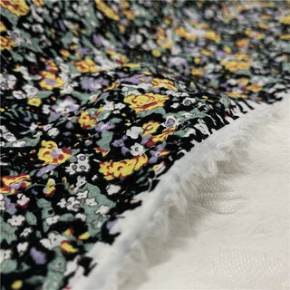 Japanese Fashion Designer Floral Black Non-Stretch Salt Shrinking / Puckered Cotton Seersucker DS06615