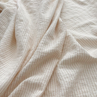 Belgian Fashion Designer Stripes Off-White Stretch Salt Shrinking / Puckered Organic Linen Cotton Blended Plain Woven DS06618