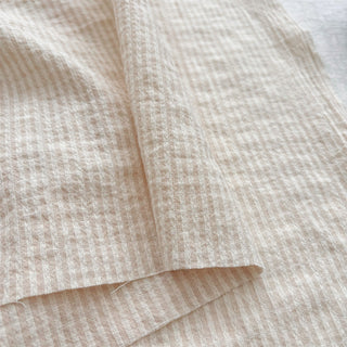 Belgian Fashion Designer Stripes Off-White Stretch Salt Shrinking / Puckered Organic Linen Cotton Blended Plain Woven DS06618