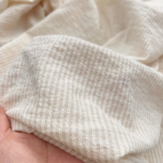 Belgian Fashion Designer Stripes Off-White Stretch Salt Shrinking / Puckered Organic Linen Cotton Blended Plain Woven DS06618