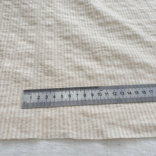 Belgian Fashion Designer Stripes Off-White Stretch Salt Shrinking / Puckered Organic Linen Cotton Blended Plain Woven DS06618