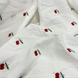 Korean Fashion Designer Fruits and Vegetables White Non-Stretch Cotton Double Gauze DS06622
