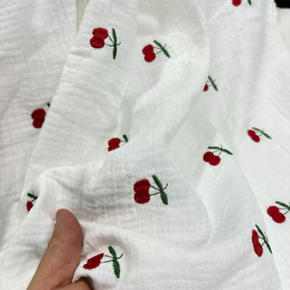 Korean Fashion Designer Fruits and Vegetables White Non-Stretch Cotton Double Gauze DS06622
