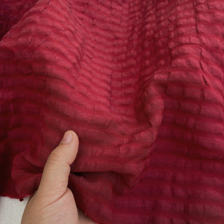 Japanese Fashion Designer Solid Red Non-Stretch Sand Washed Linen Cotton Blended Seersucker DS06623