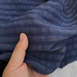 Japanese Fashion Designer Solid Blue Non-Stretch Sand Washed Linen Cotton Blended Seersucker DS06624