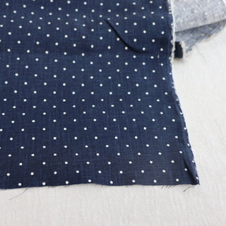 Japanese Fashion Designer Polka Dot Blue Non-Stretch Linen Plain Woven DS06627