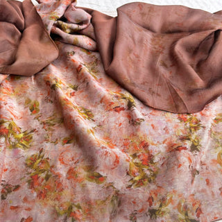 Japanese Fashion Designer Floral Red Non-Stretch Peached Viscose Linen Blended Satin DS06628