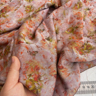 Japanese Fashion Designer Floral Red Non-Stretch Peached Viscose Linen Blended Satin DS06628