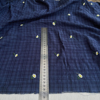 Japanese Fashion Designer Plaid Blue Non-Stretch Embroidery / Washed Cotton Seersucker DS06629