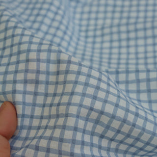Japanese Fashion Designer Gingham Blue Non-Stretch Salt Shrinking / Puckered Cotton Plain Woven DS06630