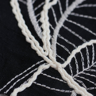 Japanese Fashion Designer Botanical Black Non-Stretch Embroidery / Sand Washed Linen Cotton Blended Plain Woven DS06631