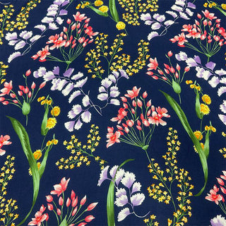 Italian Fashion Designer Floral Blue Non-Stretch Mulberry Silk Cotton Blended Twill DS06633 -22 Momme