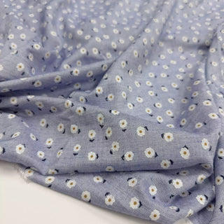 Japanese Fashion Designer Floral Blue Non-Stretch Sand Washed Cotton Plain Woven DS06633