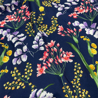 Italian Fashion Designer Floral Blue Non-Stretch Mulberry Silk Cotton Blended Twill DS06633 -22 Momme