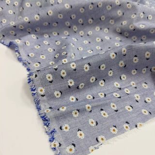 Japanese Fashion Designer Floral Blue Non-Stretch Sand Washed Cotton Plain Woven DS06633