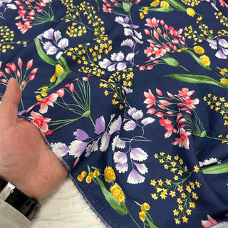 Italian Fashion Designer Floral Blue Non-Stretch Mulberry Silk Cotton Blended Twill DS06633 -22 Momme