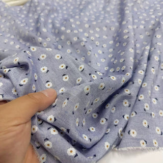 Japanese Fashion Designer Floral Blue Non-Stretch Sand Washed Cotton Plain Woven DS06633