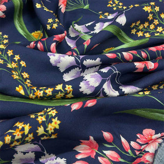 Italian Fashion Designer Floral Blue Non-Stretch Mulberry Silk Cotton Blended Twill DS06633 -22 Momme