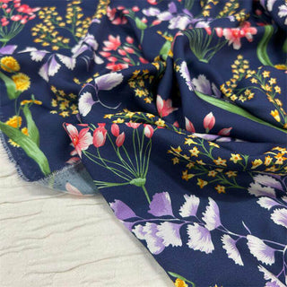 Italian Fashion Designer Floral Blue Non-Stretch Mulberry Silk Cotton Blended Twill DS06633 -22 Momme