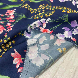 Italian Fashion Designer Floral Blue Non-Stretch Mulberry Silk Cotton Blended Twill DS06633 -22 Momme