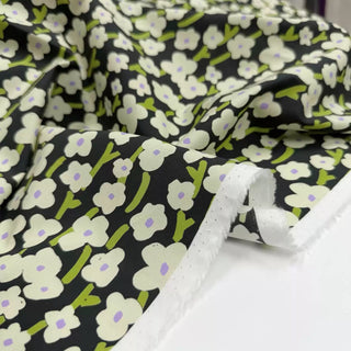 Japanese Fashion Designer Floral Black Non-Stretch Cotton Broadcloth Poplin DS06634