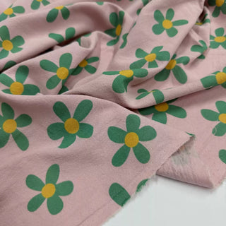 Japanese Fashion Designer Floral Pink Non-Stretch Sand Washed Cotton Linen Blended Crepe DS06638