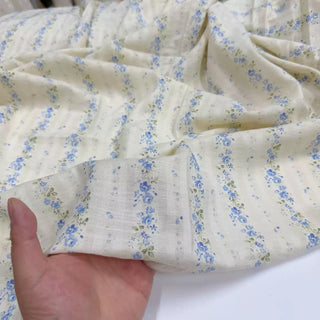 French Fashion Designer Floral Off-White Non-Stretch Sand Washed Cotton Linen Blended Dobby Jacquard DS06642