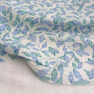 Japanese Fashion Designer Botanical Blue Non-Stretch Salt Shrinking / Puckered Cotton Seersucker DS06648
