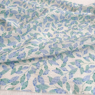Japanese Fashion Designer Botanical Blue Non-Stretch Salt Shrinking / Puckered Cotton Seersucker DS06648